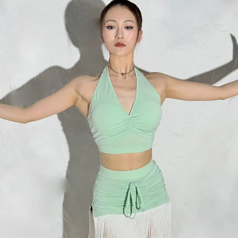 夏サンバラテンダンスの服女性チャチャラテンダンス衣装大人ラテントップフリンジスカートトレーニングスーツ SL13062
