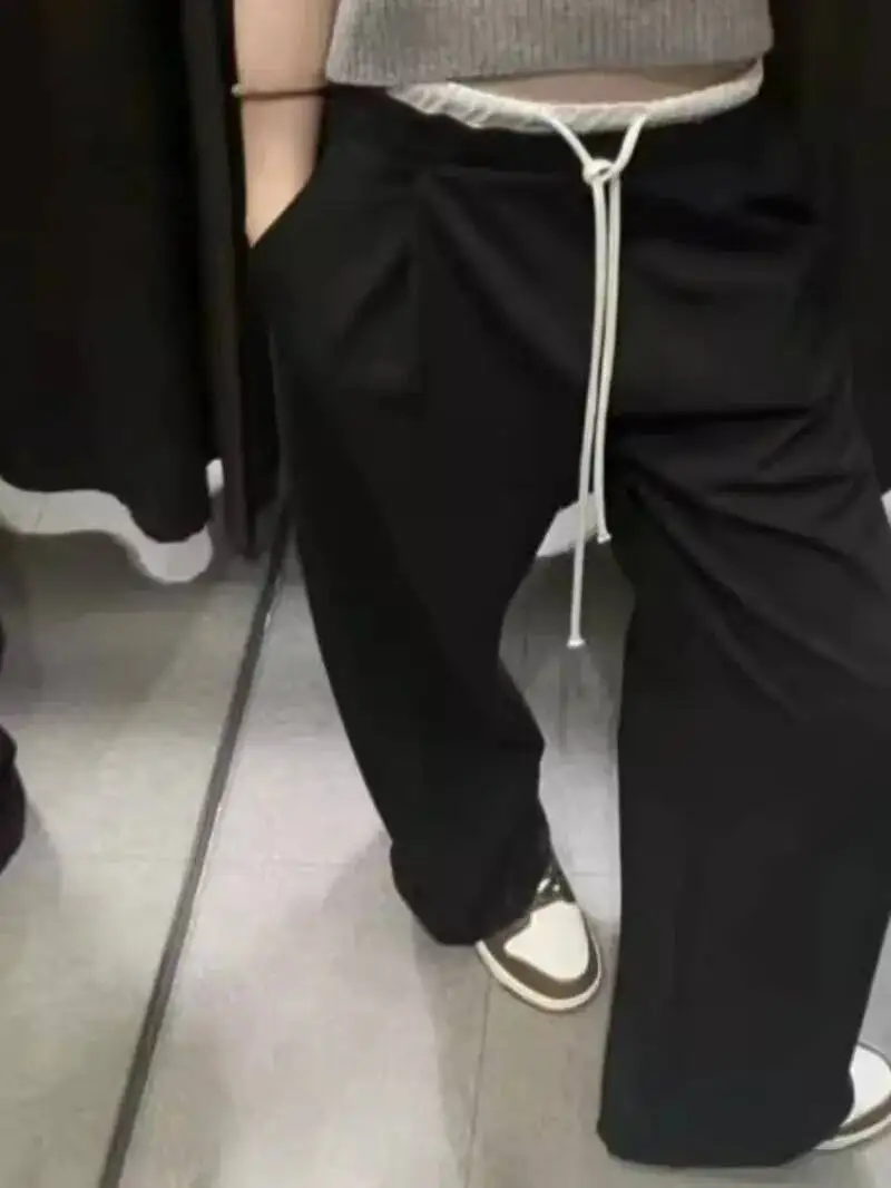 

Женские брюки с двойным поясом и шнурком Design Sense, новинка 2026 года, в американском стиле, для дерзких девушек, с высокой талией, повседневные, прямые HO5V