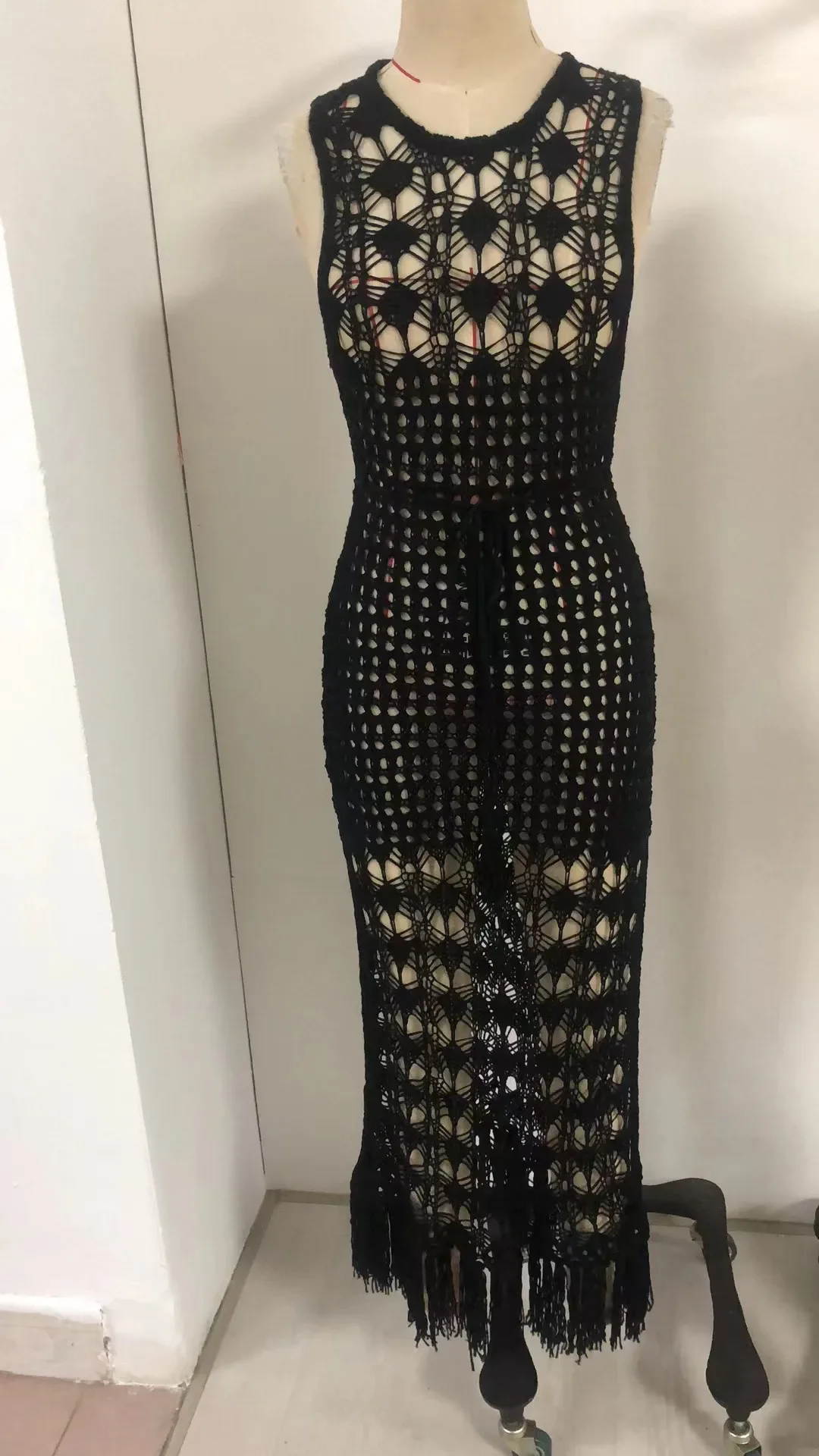 المرأة بيكيني للشاطئ بلوزة مثير جوفاء المنسوجة قميص سترة تنورة مجموعة 2025 موضة جديدة فستان عطلة الملابس #6