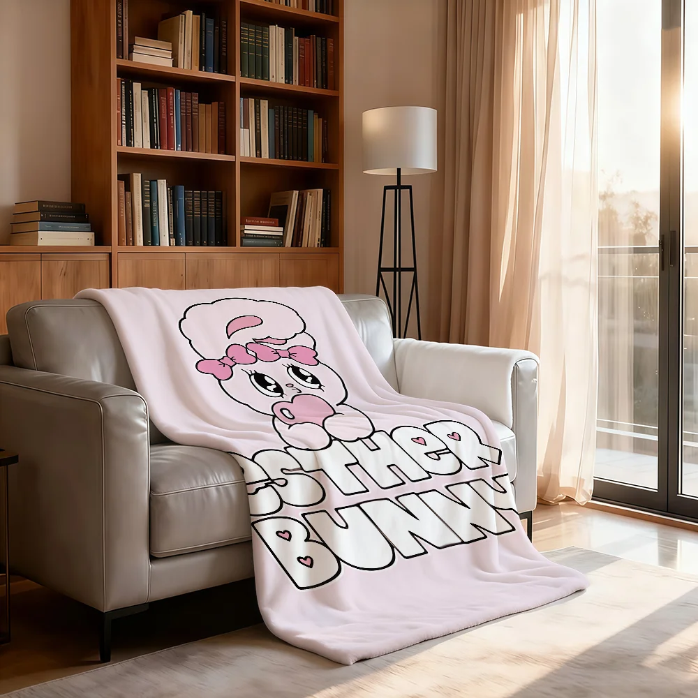 Kawaii Cute E-Esther B-BunnyS Cartoon Blanket For Soft Throw Blanket for Picnic Bed Sofa Home Bedroom Cozy Warm Comfortable