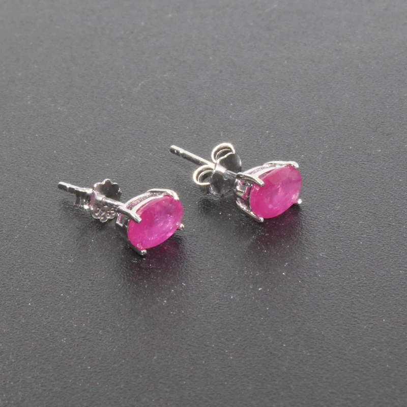Natural Ruby Silver Earrings 4  * 6 Mm Ruby Stud Earring Simple 925 Silver Ruby Earrings Classic Ruby Jewelry for Wedding
