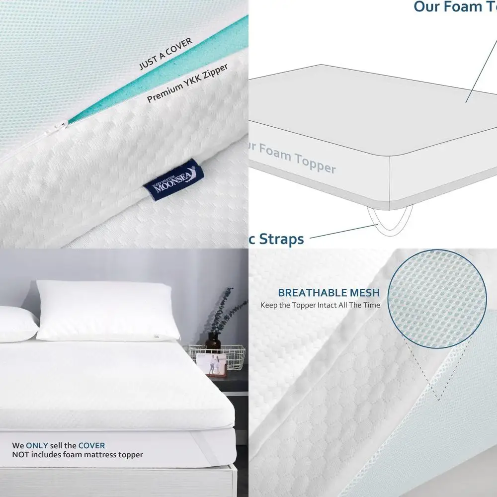 

Бамбуковый вискозный жаккардовый наматрасник из пены с эффектом памяти с застежкой-молнией, 3D-сетчатая подложка, моющийся, включает ремни