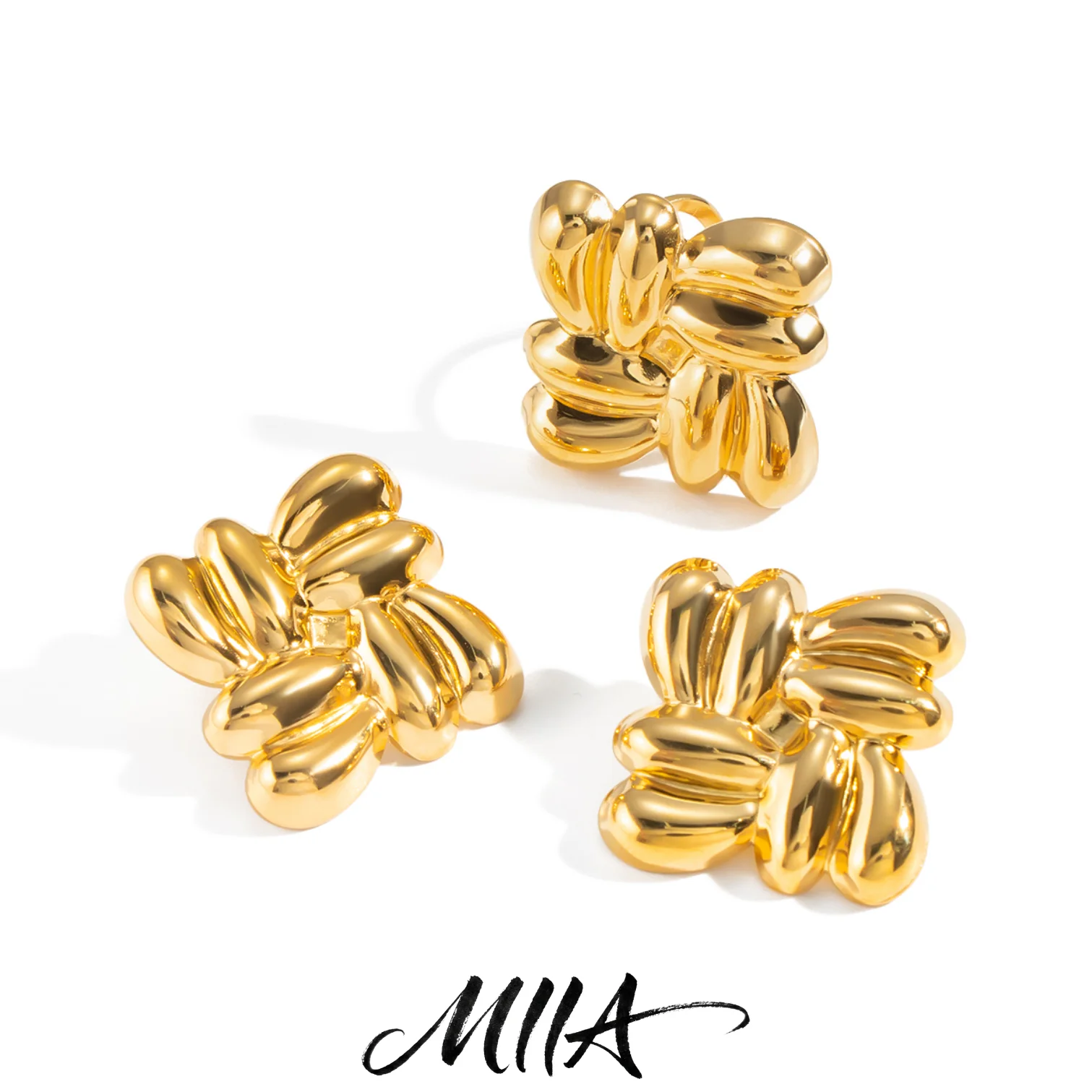 

Miia 2026 New Stainless Steel Geometric Square Stripe Stud Earrings Metal Texture Waterproof daily Accessories Jewelry