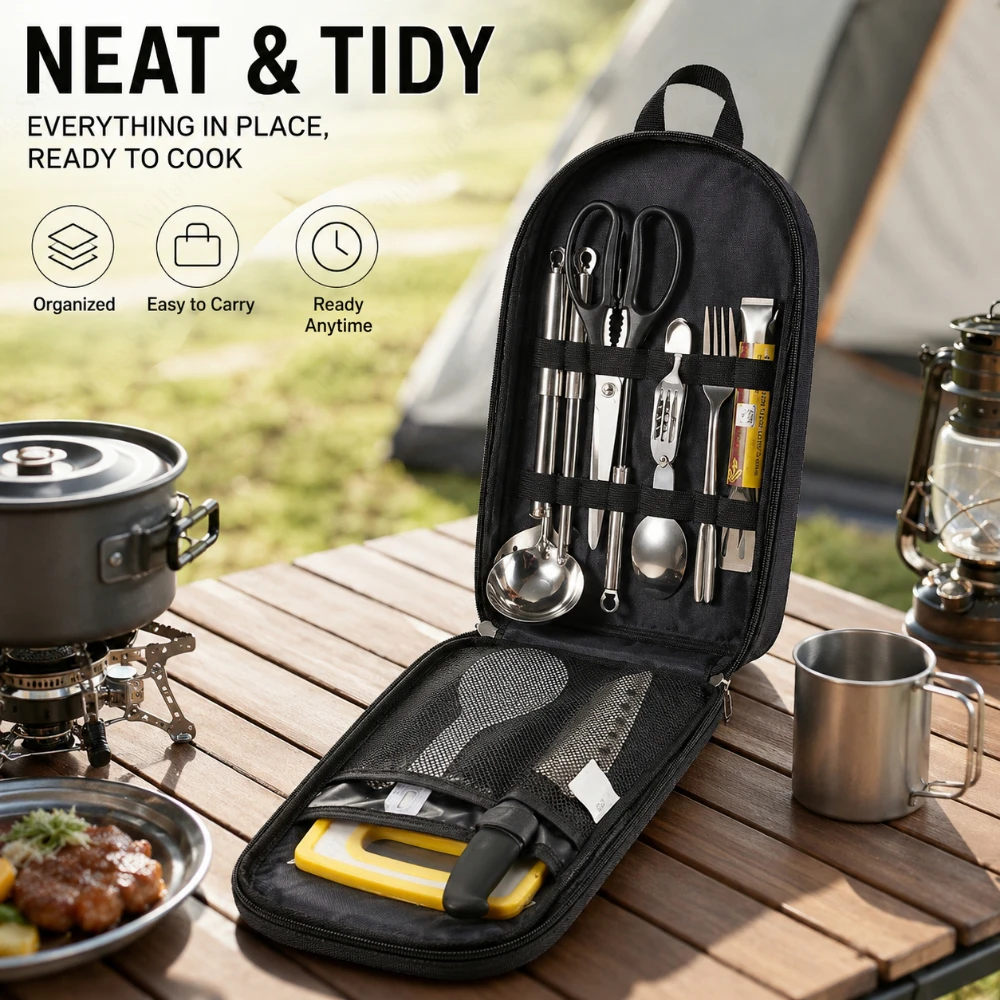 Camping Cooking Utensil Organizer - Piknik Saklama Çantası Taşınabilir Pişirme Gereçleri