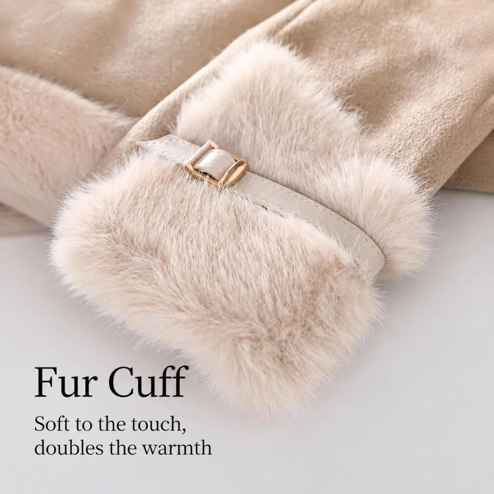Durable Windproof Touch Screen Gloves Warm Metal Buckle Decoration Winter Gloves Lining Thick Gloves Women