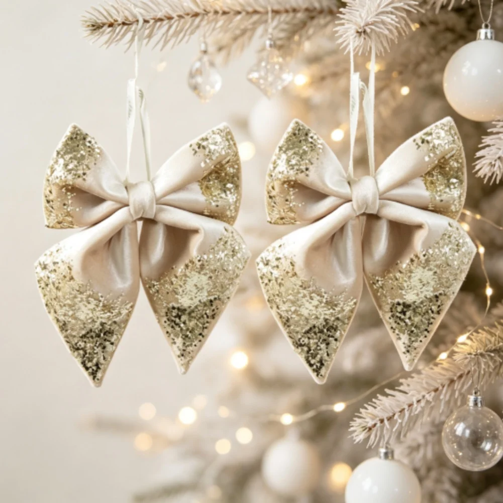 2PCS Large For Velvet Bow Christmas Tree Ornament Festive Holiday Decoration For Window Display Party Home Decor Hanging