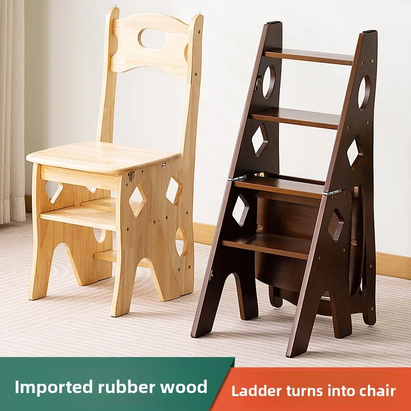 Solid Wood Folding Ladder Indoor Use Multifunction Two Way Stool Chair Stepladder Ladder for Home Step Stool Step Ladder