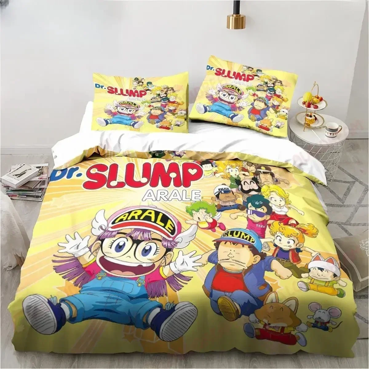 

Cartoon DR S-Slump Arale Anime Bedding Set Printed Bed Set With Pillowcase Bed Duvet Cover Soft Queen King Size Bedclothes Home