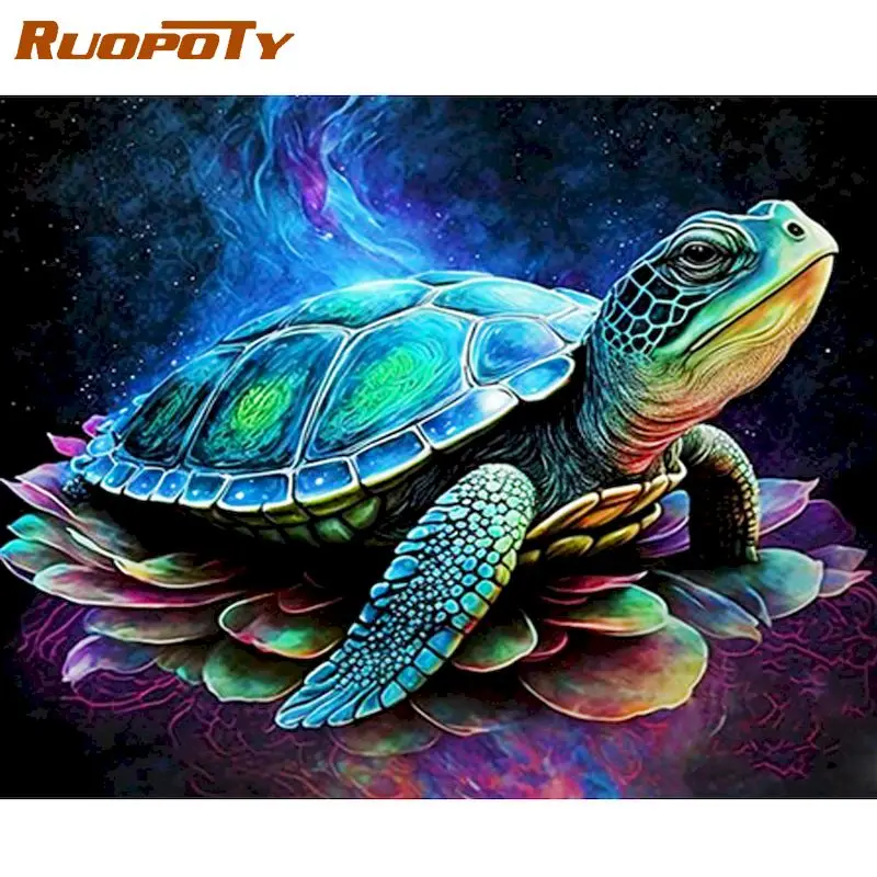 

RUOPOTY Painting By Numbers For Adults Starter Kits Sea Turtle Animals Handwork Acrylic Paint Diy Gift For Home Decor With Frame