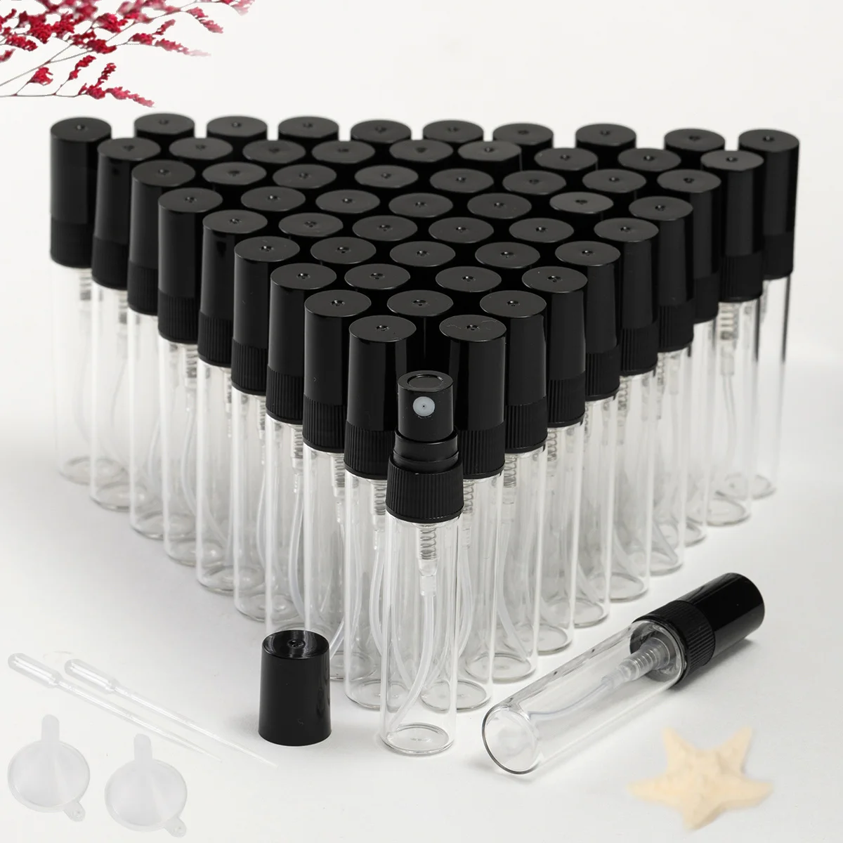 2, 3, 5, 10ml mini spray bottles, 56pcs + 4accessories, glass perfume bottle, convenient travel hydration fragrance spray bottle