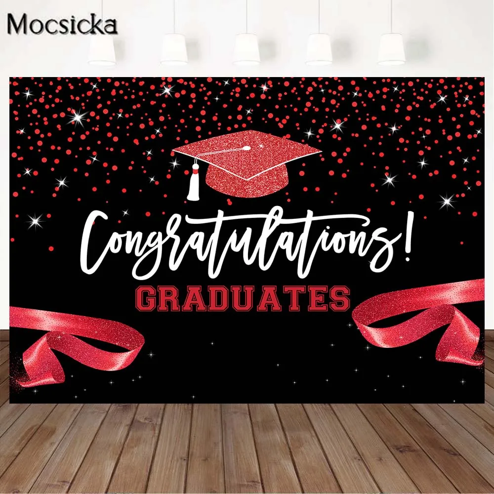 Graduation Party Backdrop Class of 2022 Graduation Hat Gold Blue Glitter Spots Photography Background Congrats Grad Banner Decor