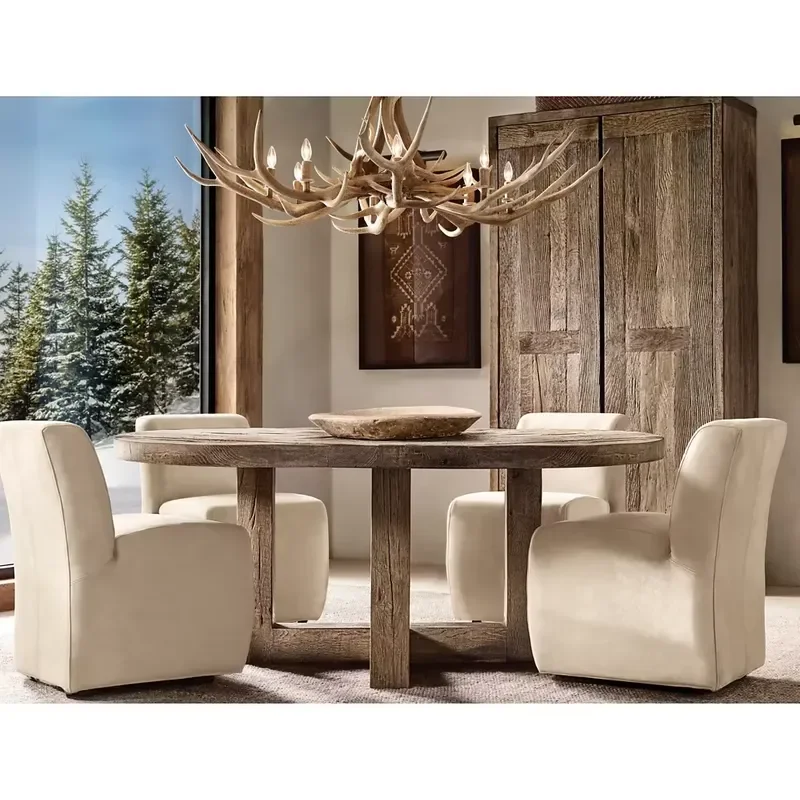 Sassanid OEM Organic Salvaged Wood Design Dining Room Reclaimed Rustic Oak Round Dining Table
