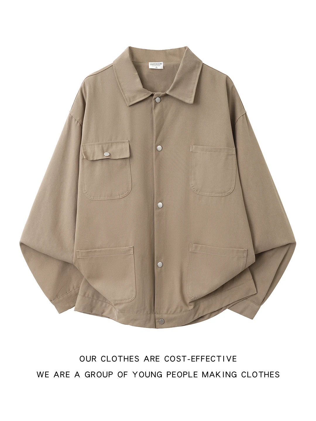 American Style Long Sleeve Workwear Shirt for Men with Multiple Pockets Loose Fit Collared Top Trendy Simple Design Spring Au...