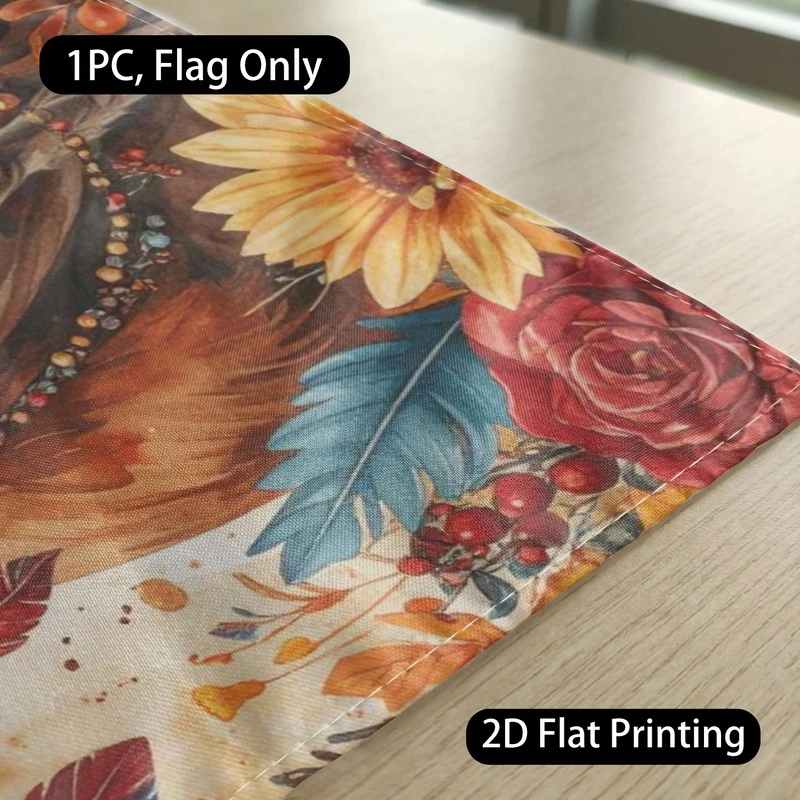 1pc Boho Floral Cow Garden Flag 2D Flat Printed Rustic Farmhouse Yard Outdoor Decor Flag Only