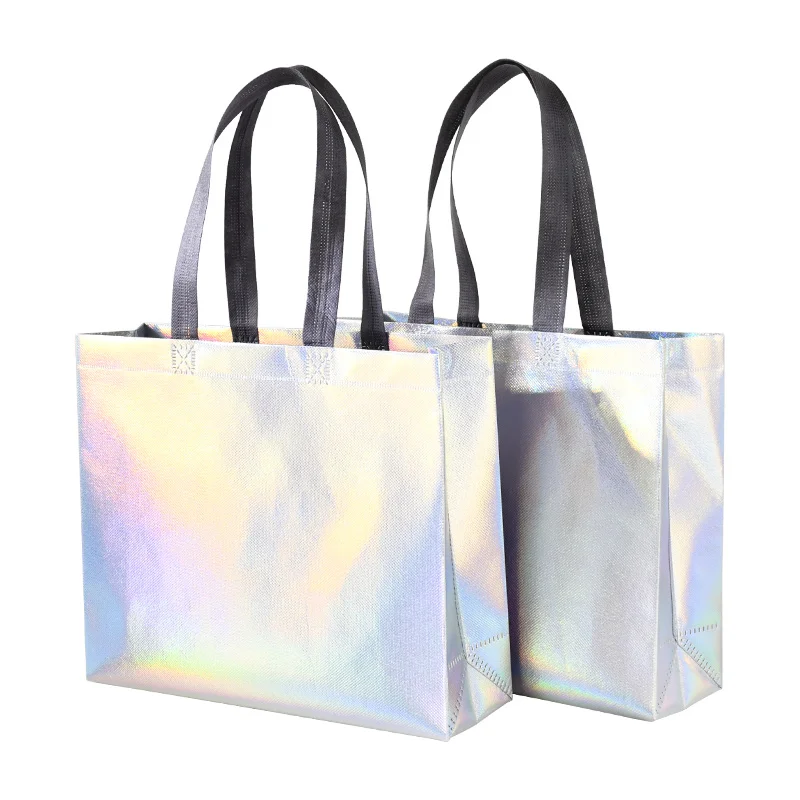 

5pcs Rainbow Laser Non-woven Bag Portable Gift Bag Reusable Shopping Pouches Waterproof Bags With Handles Wedding Party Supplies