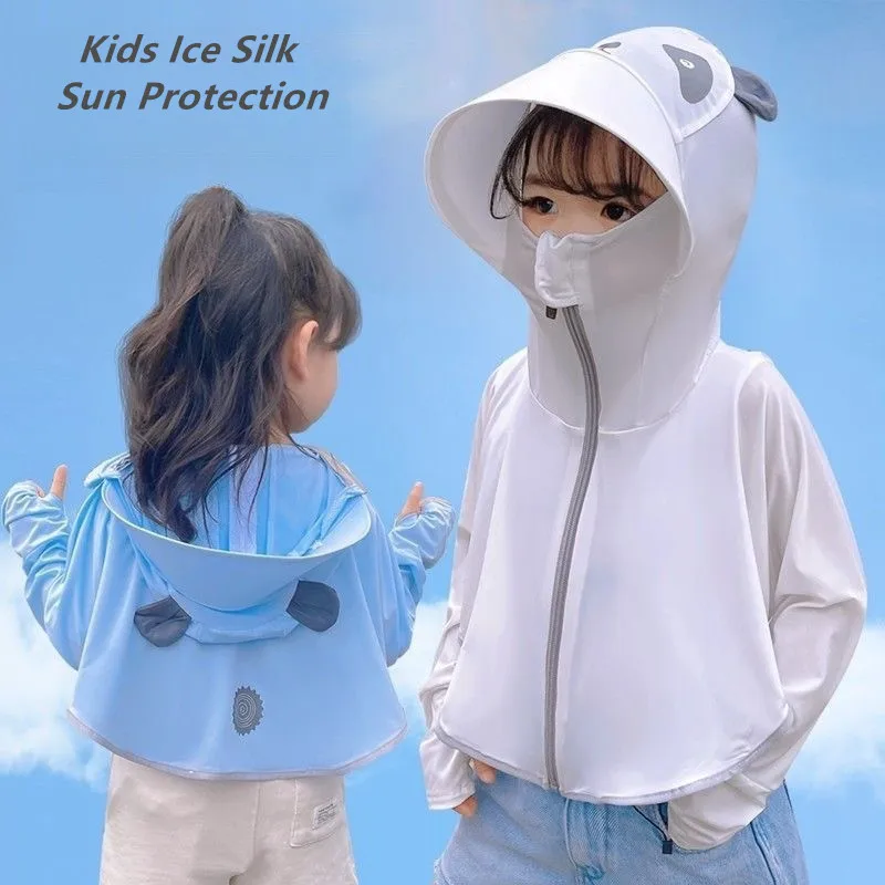 Cute Ice Silk Sun Protection Shirt for Kids Breathable Summer Thin UV Protection Hoodie Baby Sun-Proof Cloak & Cape for Children