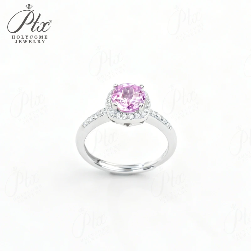 Ring Round Shape Lab Grown Gemstones Sapphire Padparadscha 925 Silver Proposal Engagement Wedding Band No Fade Hypoallergenic
