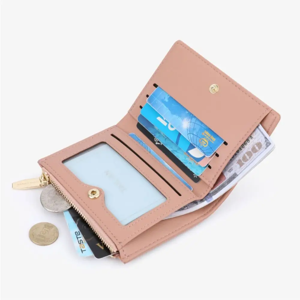 แบบพกพา PU หนังกระเป๋าสตางค์สั้น Hasp ซิปกระเป๋าสตางค์ Slim บัตรเครดิตสําหรับชายหญิง