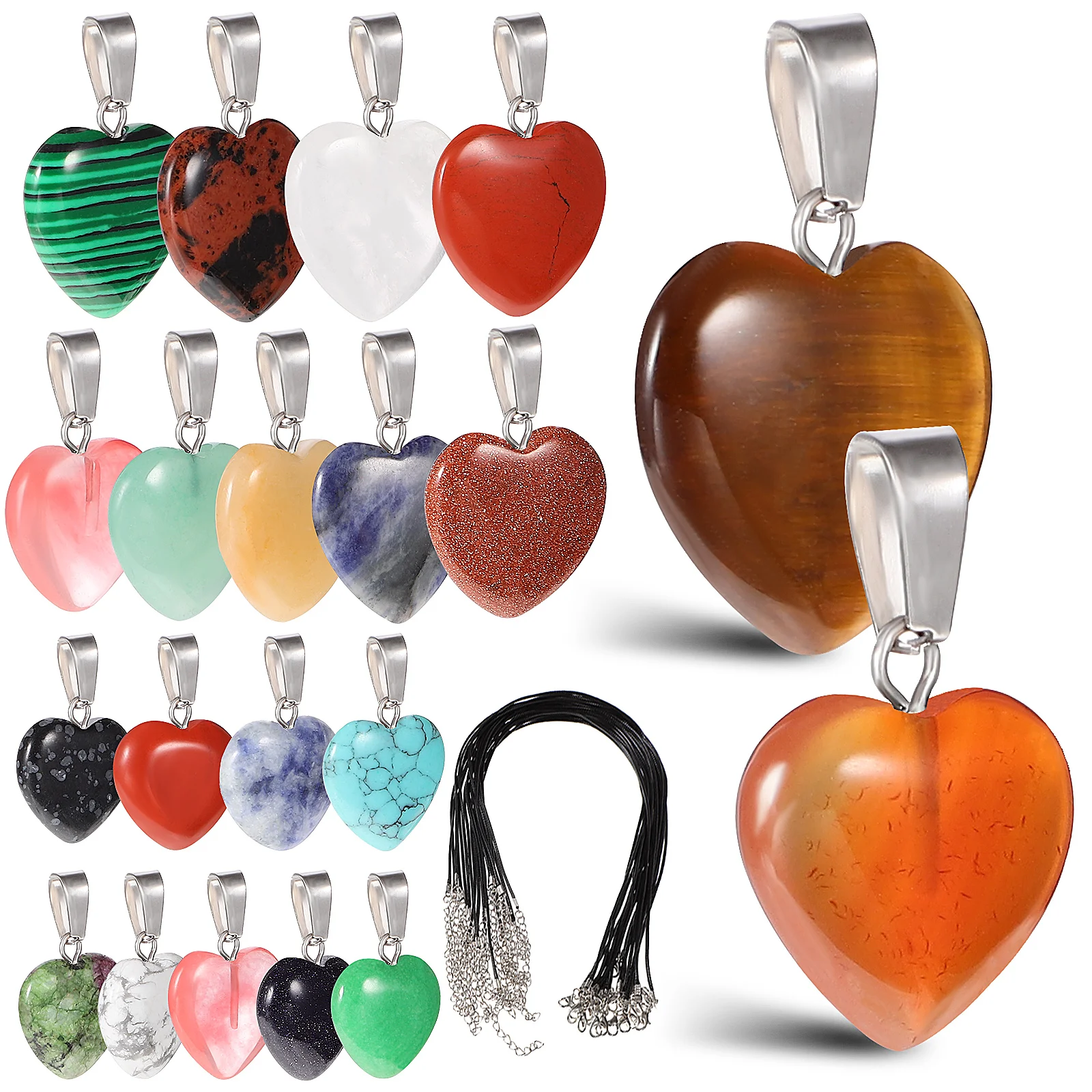 

1 set 20 Heart Shaped Pendants 10x20mm 10x16mm Stone DIY Charms Necklace Bracelet Making Kits Premium Material Gifts