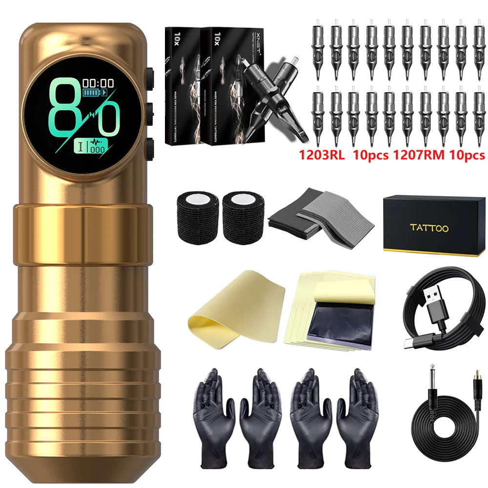 T‑Rex Wireless Rotary Tattoo Machine Kit 1900mAh Digital Display Tattoo Pen Complete Tattoo Supplies Set for Tattoo Artists