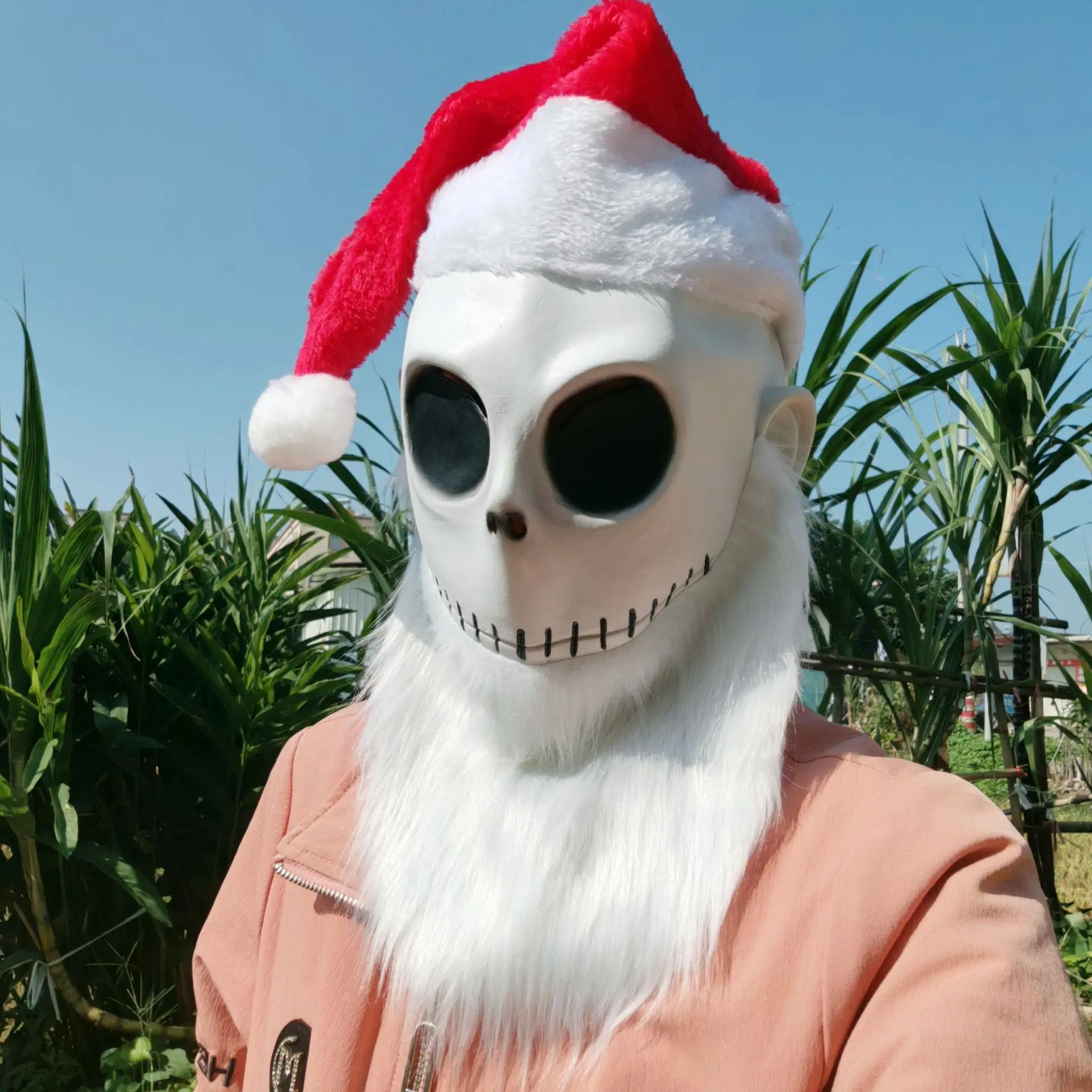 Weihnachtsmann-Maske Halloween Cosplay Kostüm-Maske Das Skelett Weißer Bart Roter Hut Albtraum-Party Cosplay-Requisiten – Detail 7