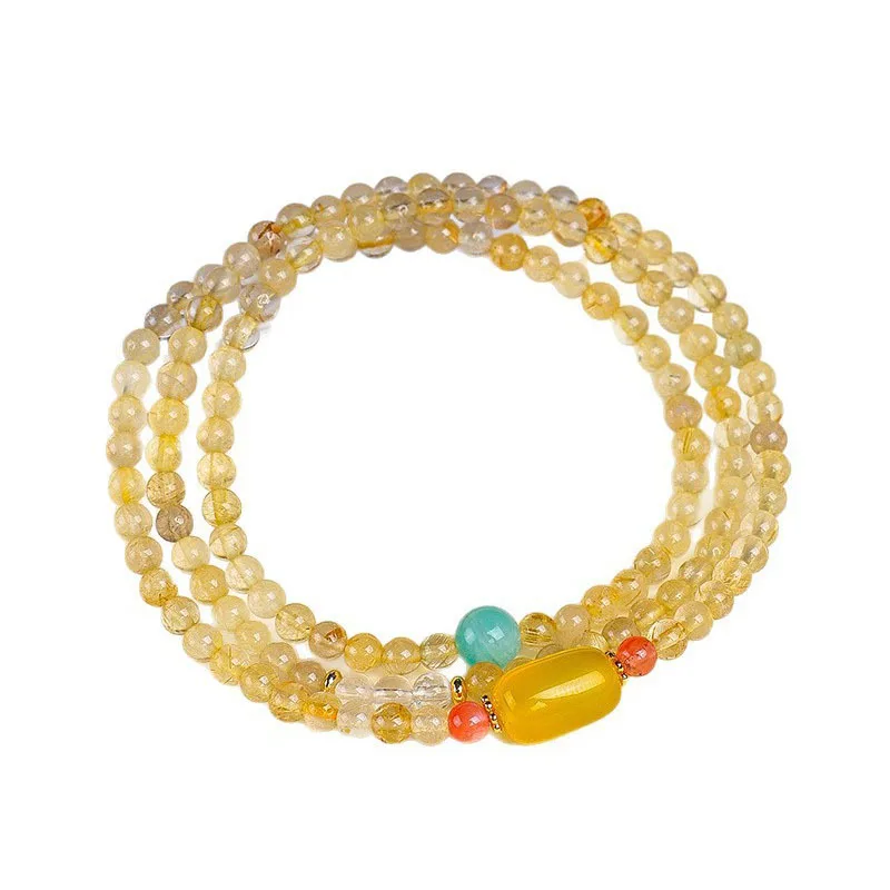 Natural Rutilated Quartz Citrine Agate Amethyst Beaded Bracelet Necklace for Women Stylish and Elegant Gifts