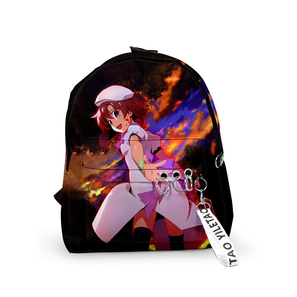 Harajuku عندما يبكون حقيبة مدرسية Higurashi حقائب سفر صغيرة لطيفة ثلاثية الأبعاد طباعة أكسفورد مقاوم للماء مفتاح سلسلة حقائب الظهر للكمبيوتر المحمول