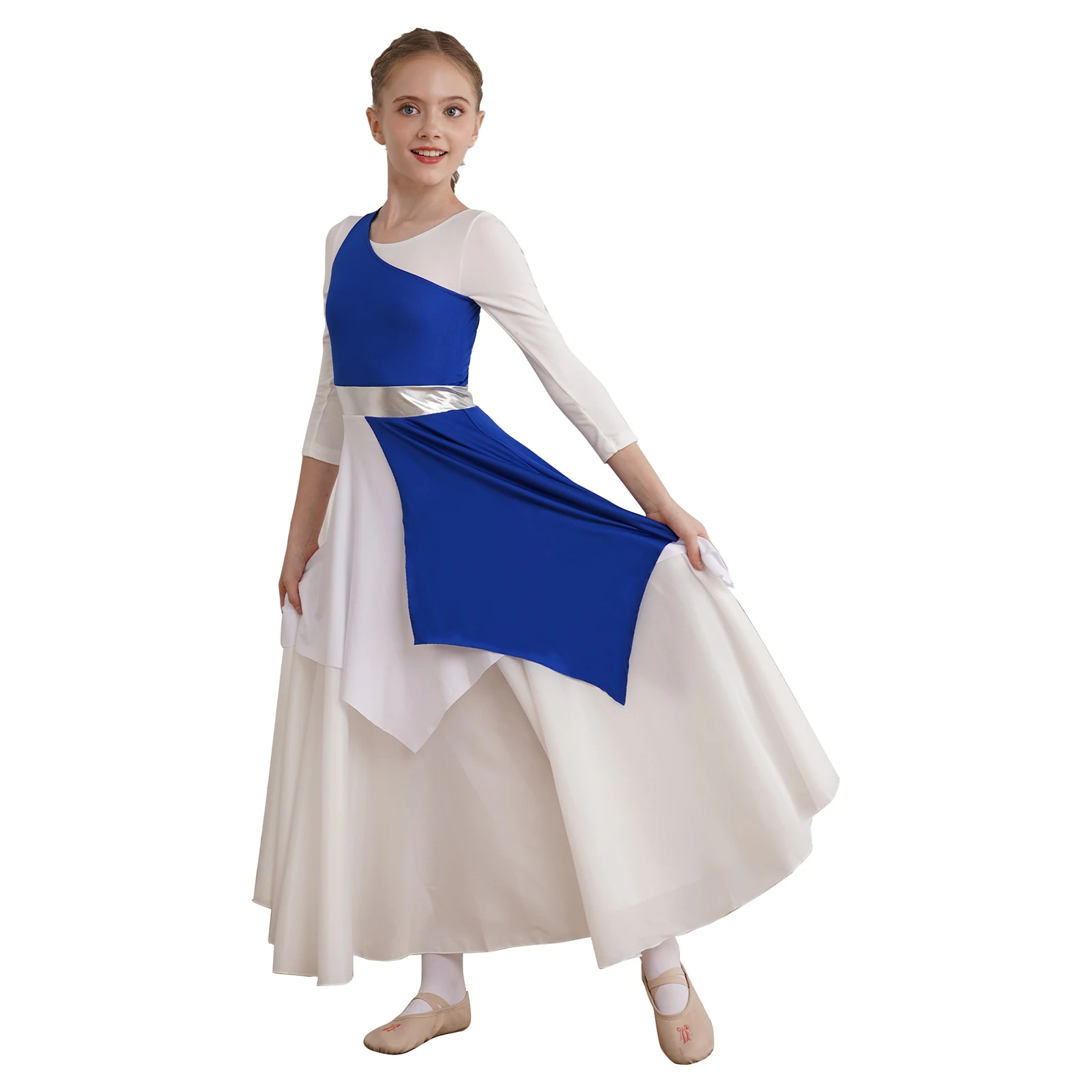 Kids Girls Church Liturgical Choir Worship Outfit Sleeveless Asymmetrical Hem Dress Child Asymmetrical Praise Dancewear