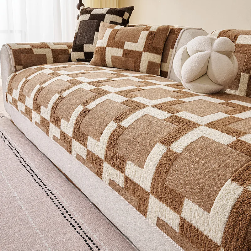 1PC-Checkered Sofa Cushion, Plush Skin Friendly Sofa Cushion, Scratch Resistant, Dust-proof and Anti Slip Multifunctional