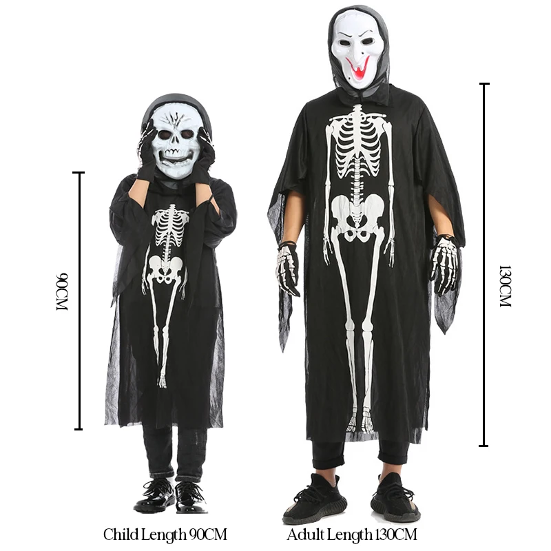 Halloween straszny szkielet duch przebranie na karnawał maski rękawiczki kostium kostium Masquerade karnawał Horror ubrania dla dorosłych dzieci