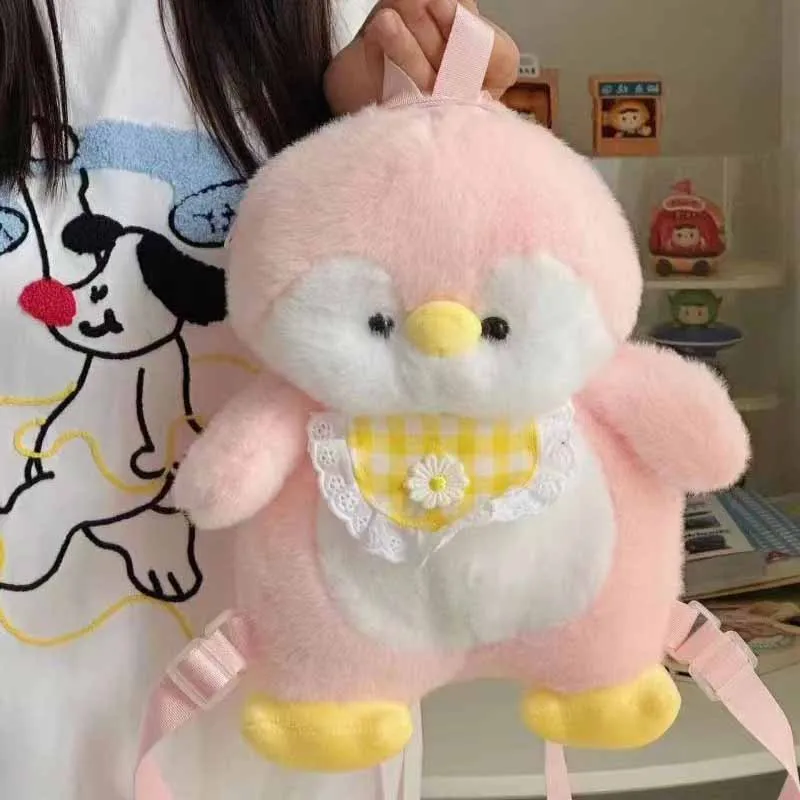 New Cartoon Apron Penguin Shoulders Backpack Girl Heart Cute Plush Stuffed Penguin Doll Out Backpack Kids Birthday Gifts