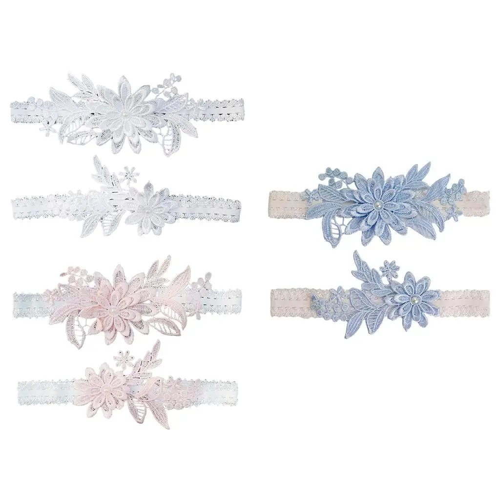 Floral Lace Garter for Stockings Bride Pearl White Leg Band Wedding Party Fancy Lingerie Set