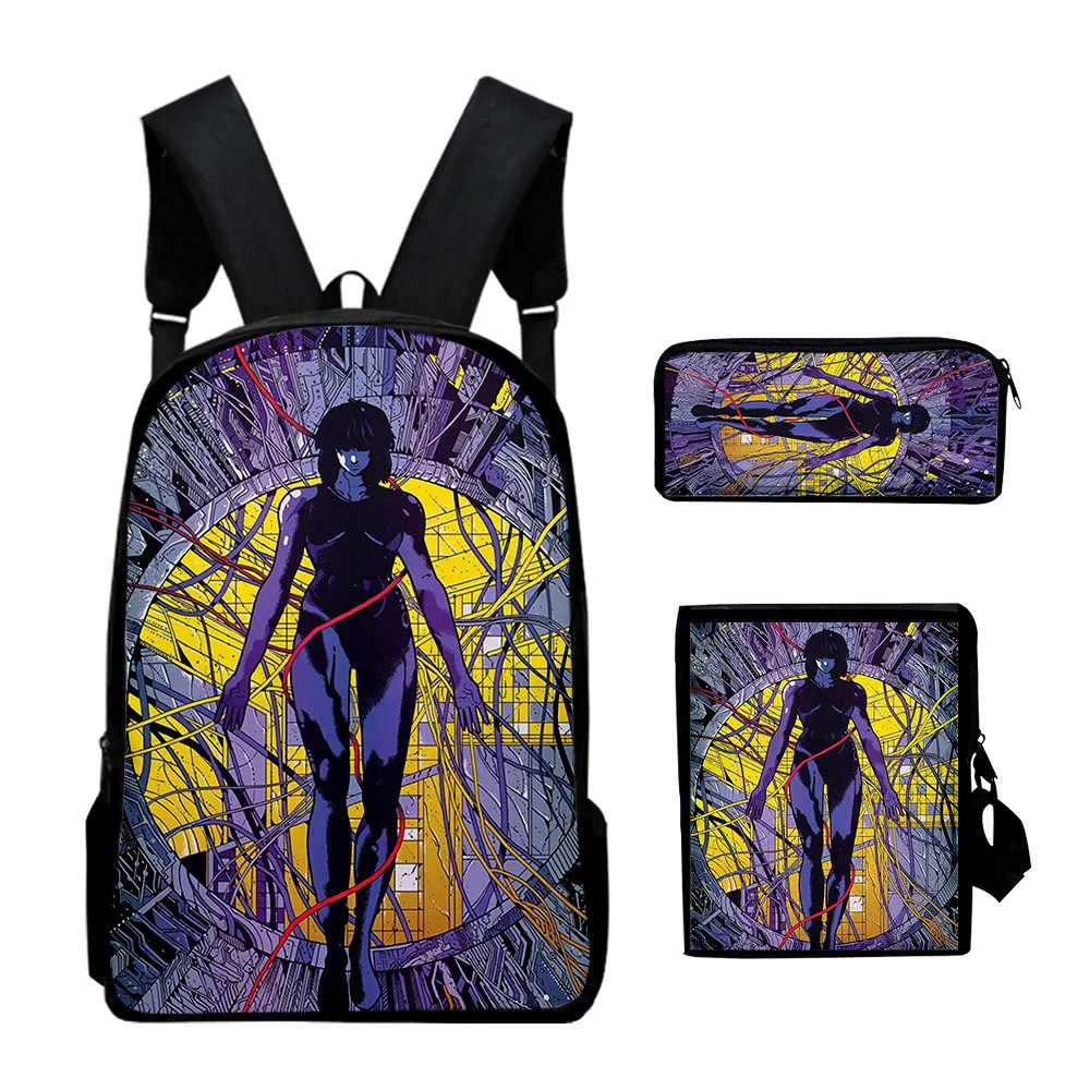 Classic ghost in the shell 3D Print 3pcs/Set pupil School Bags Laptop Daypack Backpack Inclined shoulder bag Pencil Case