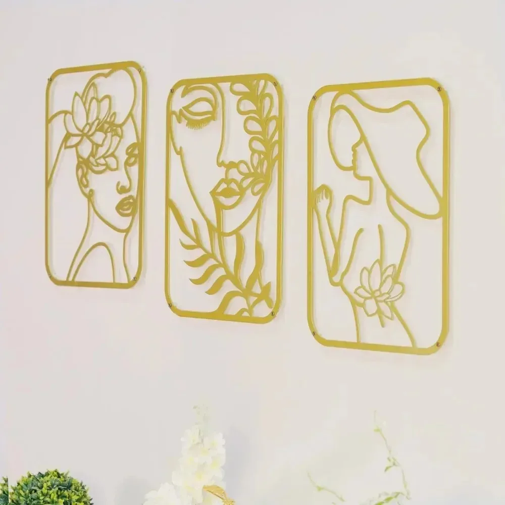 CIFBUY Metal Wall Art Gold Feminine Figures Sculpture Modern Iron Hanging Decor For Living Room Bedroom Halloween Decor