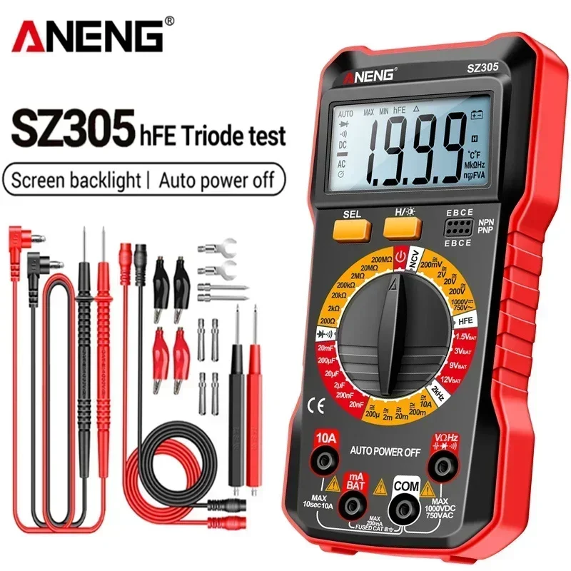ANENG SZ305 1999-fach Professionelles Multimeter AC/DC Spannungsprüfer Amperemeter Kapazitätsmesser HFE Triodentester Hz-Detektor Elektrikerwerkzeug