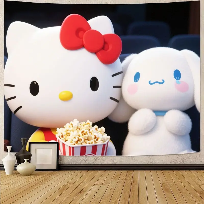 

1 шт. Sanrio Hello Kitty & Cinnamoroll Kawaii гобелен кинотеатр попкорн полиэстер настенное искусство спальня декор для гостиной подарок