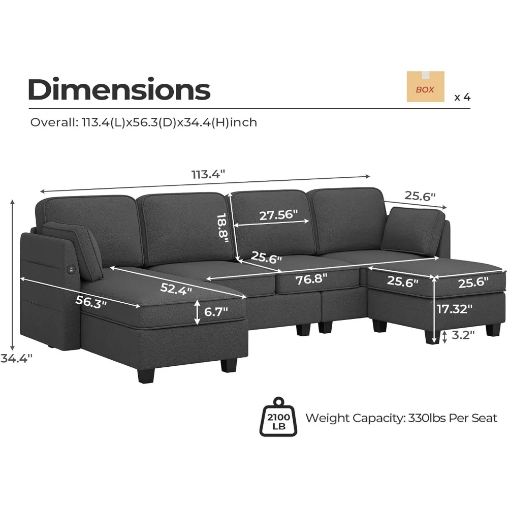 113'' Sectional Sofa with Storage Seats, U Shaped Convertible Sofa Couch with Large Reversible Chaise, for Living Room