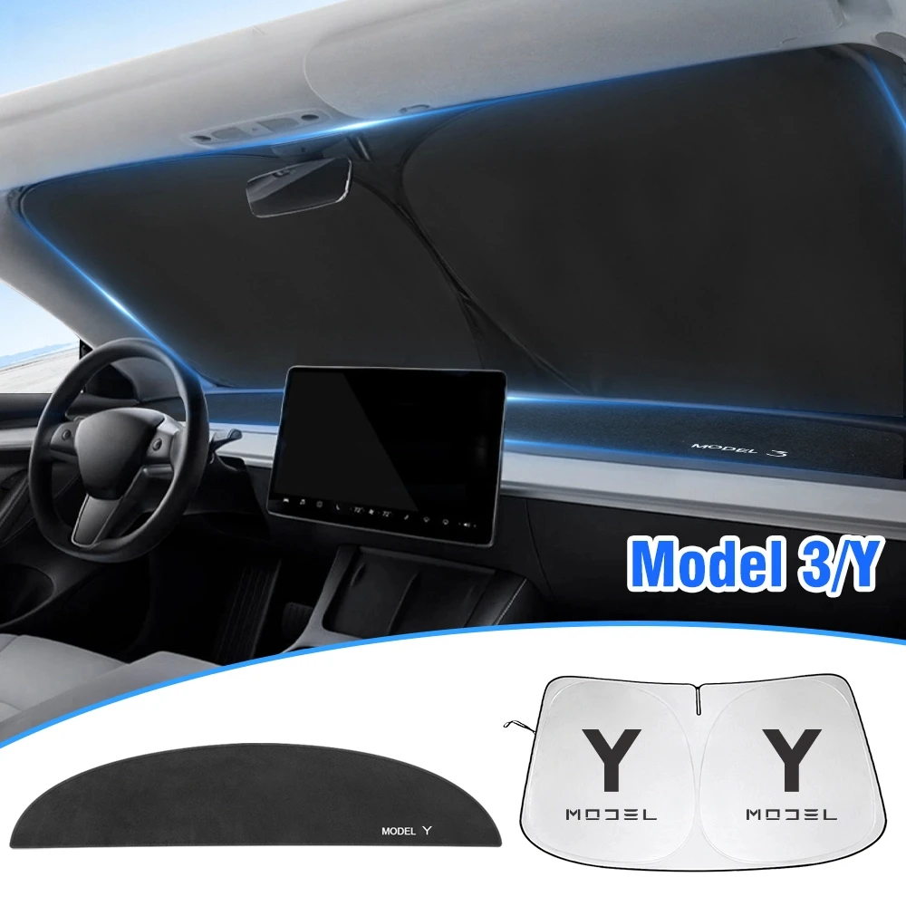 

Для Tesla Model Y 3 2017-2021 2022 2023 Автомобильный козырек от солнца, козырек на переднее окно/крышка приборной панели, козырек от солнца на лобовое стекло, аксессуары