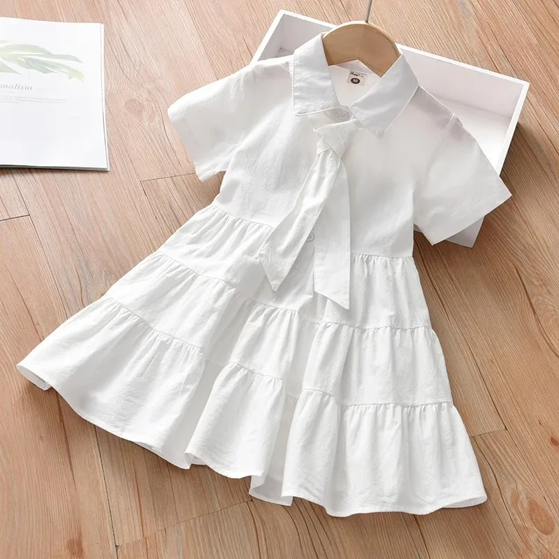 Toddler Kids Baby Girl Autumn Spring Summer Baby Dress White Solid Cotton Linen Party Casual Children Dress Clothes