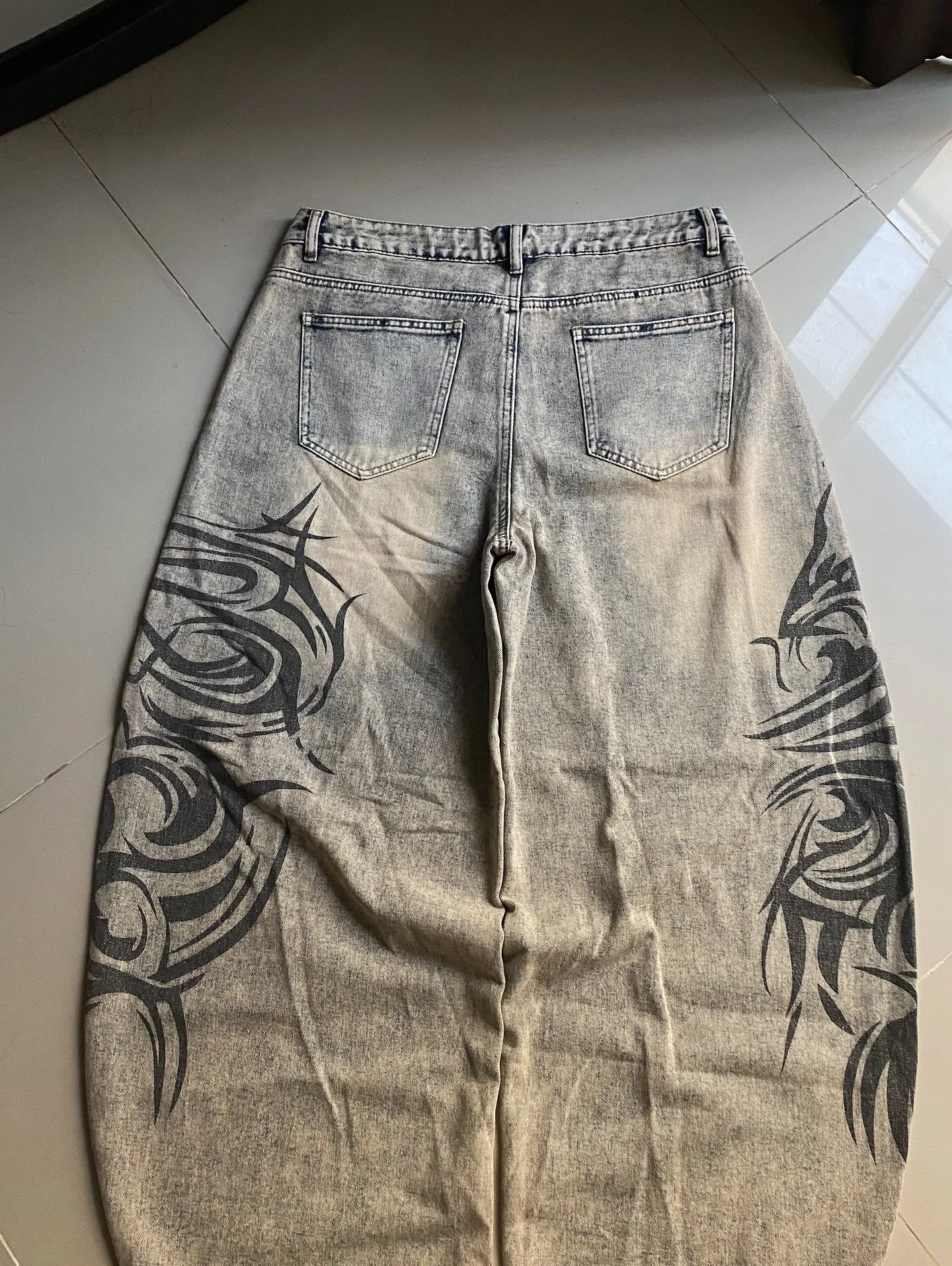 American Y2K New Grey Printing Baggy Jeans Men Women High Street Vintage Hip Ho… - Image 4