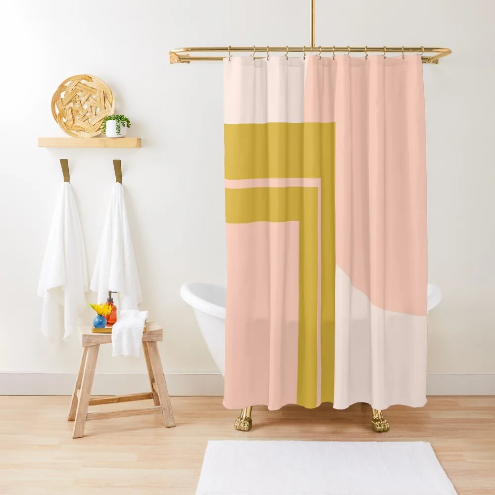 

Abstract Geometric Minimalism in Millennial Pink and Golden Mustard Shower Curtain Cute Shower Set For Bathroom Curtain