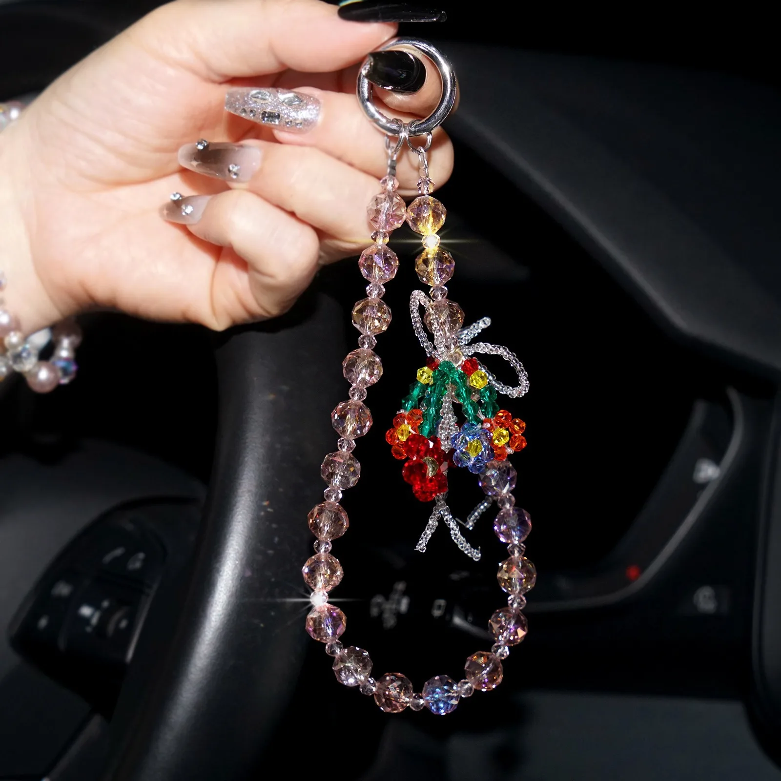 

Colorful Flower Crystal Bead Mobile Phone Chain With Simple And Fashionable Design, High Aesthetic Value Bag Pendant