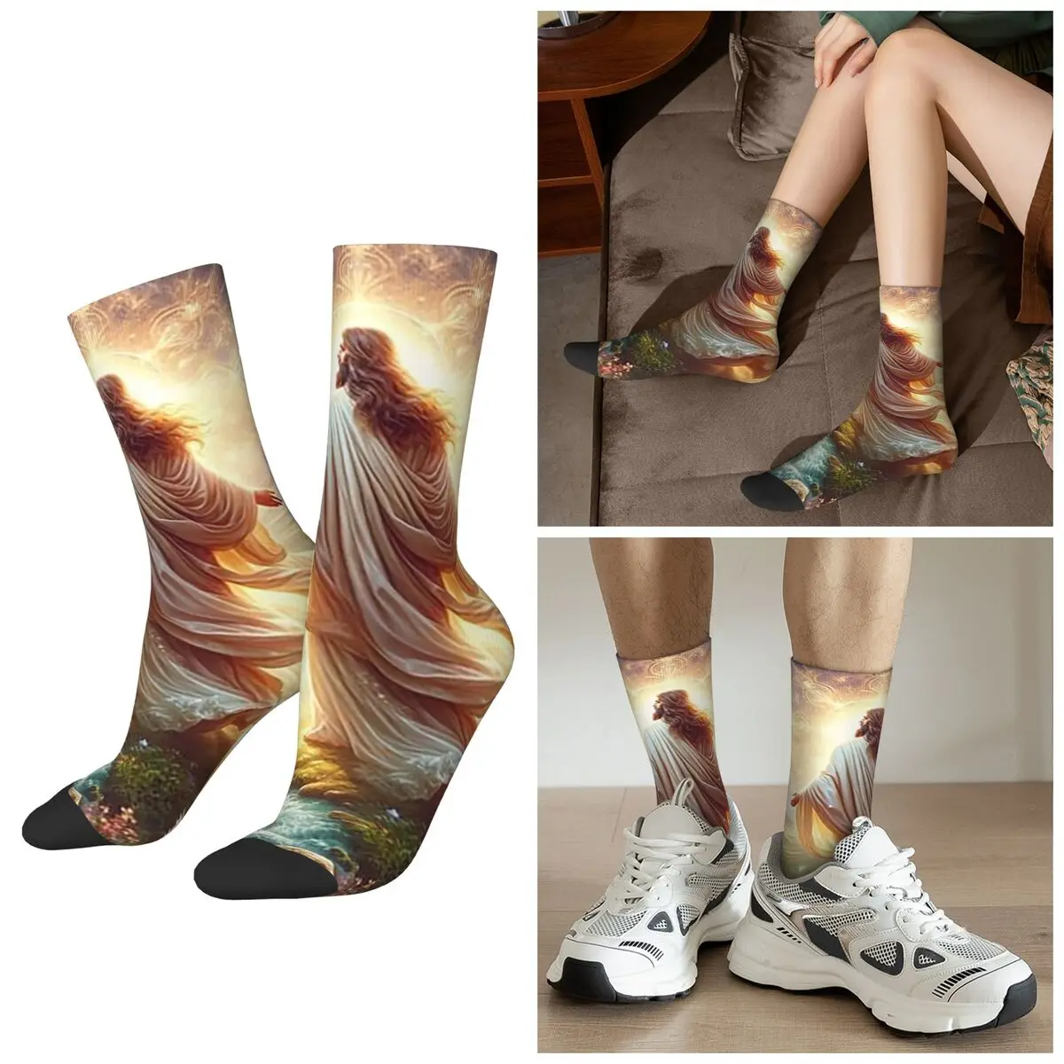 

Носки All Seasons Angel Jesus Christ Rebirth In Heaven, спортивные носки средней длины в стиле Харадзюку, впитывающие пот, для мужчин и женщин