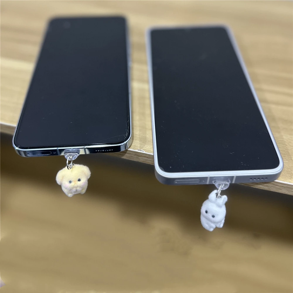 Plush Rabbit Phone Charging Port Dust Plug Pendant Soft Rubber Dustproof Plugs For Type-C For Iphone Universal Phone Accessories