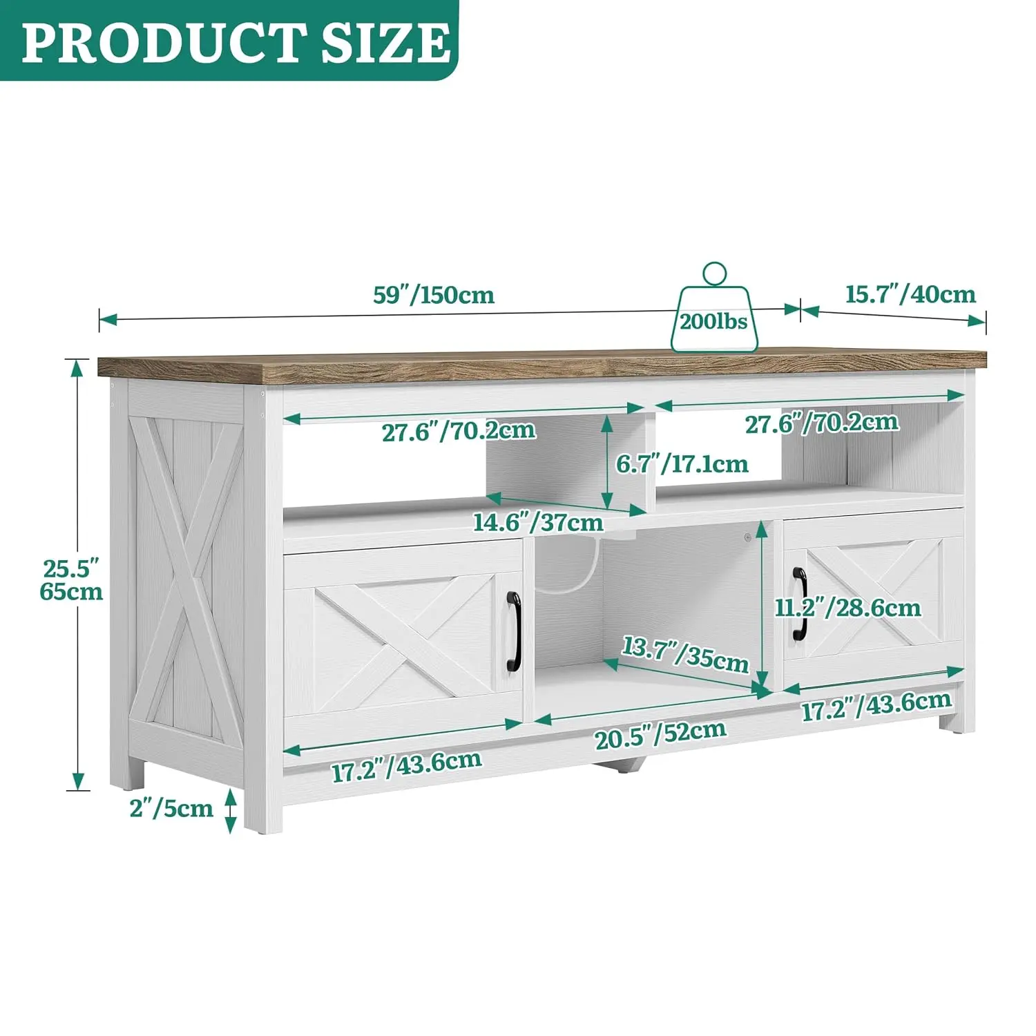 Farmhouse TV Stand with Power Outlets for 65
