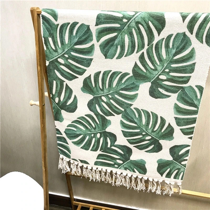 Retro plant Carpet For Sofa Living Room bedroom rug Cotton Tassels Area Rugs Yarn Dyed Table Runner Tapestry Home Decoration