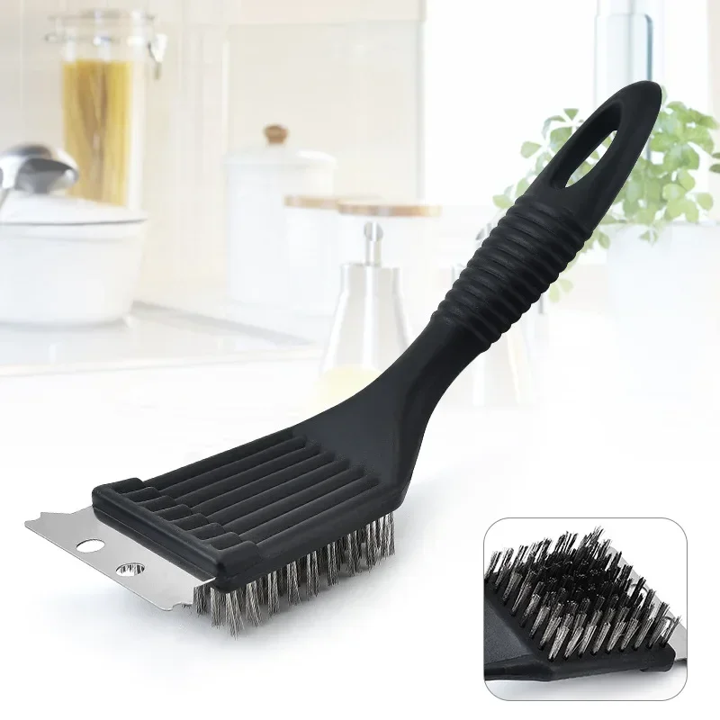 BBQ Grill Brush Steel Wire Bristles Stain Cleaning Shovel Brushes Durable Cooking Tool for Outdoor Home BBQ Kit Accessories