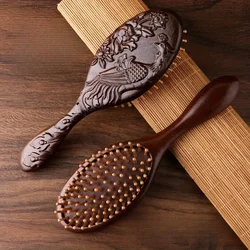 Sandalwood Hand Carved Air Cushion Comb with Bamboo Teeth Oval Scalp Massage Brushes Scalp Massage Deep Penetration Styling Comb