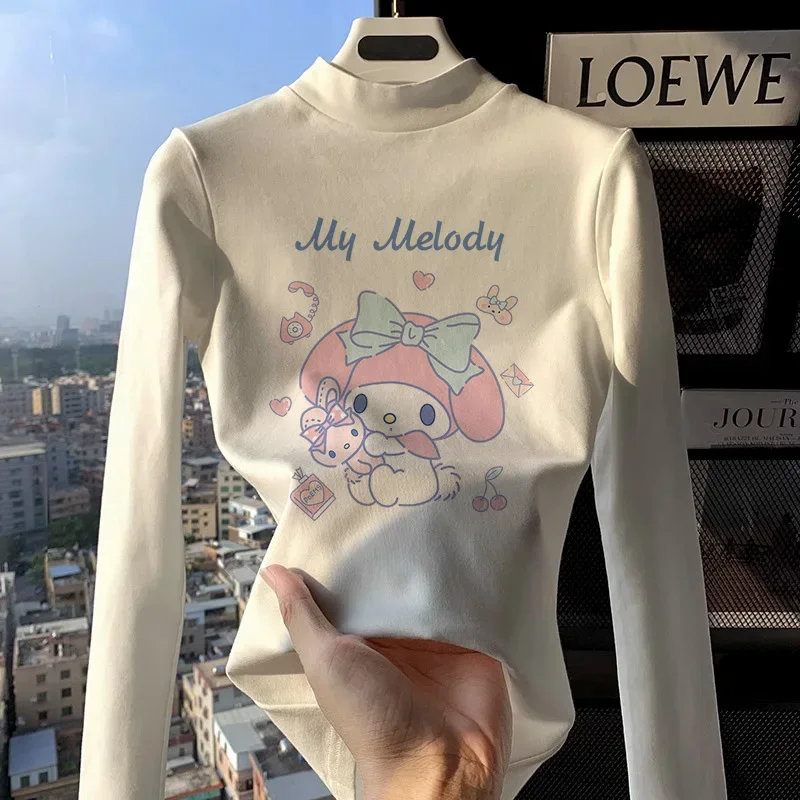 Kawaii My Melody Kids Comfortable Thicken Undershirt Sanrio Anime Clothes Cinnamoroll Costume Kuromi Girls Long-sleeves Tops