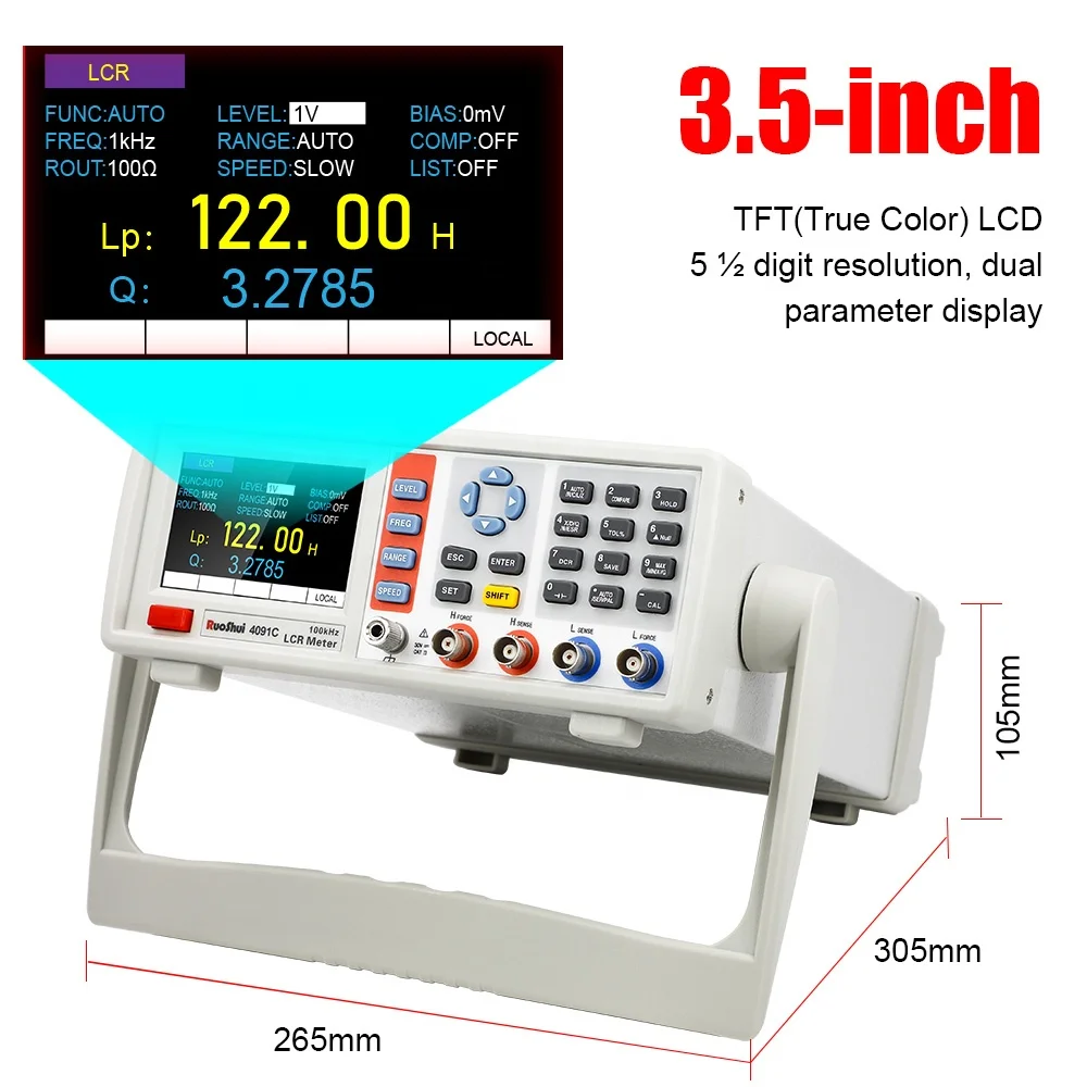 Ruoshui 4091c Digitale Bank Top Lcr Meter 10Hz-100KHz Bandbreedte Frequentie Instelbaar 10 ~ 2000 Capacimetro Digitale Meter Condensator